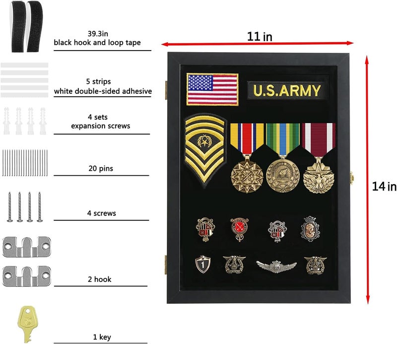 VERANI Pin Display Case - 11x14 Pin Collection Display with 98% Uv Protection Acrylic Door for Military Medals, Beach Tags, Jewelry Pins, Pin Gift, Insignia Ribbons, Pin Enthusiast Collectibles, Black - Image 2